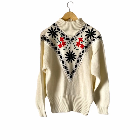 Vintage Sweaters - Vintage Winter Knit Chunky Grandma Mock Sweater